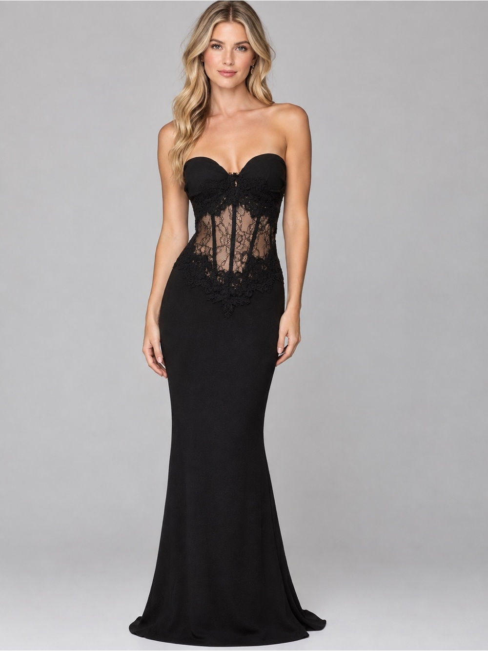Fashion Nova Dark Night Corset Black Maxi Dress
